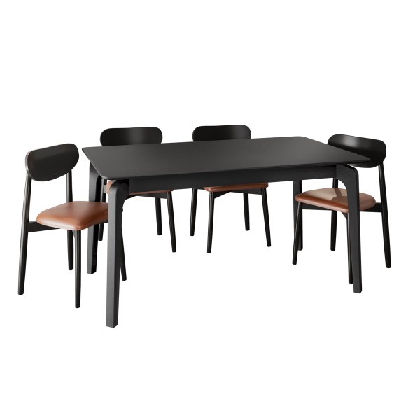 conjunto mesa portugal cadeira ebano couro caramelo 3