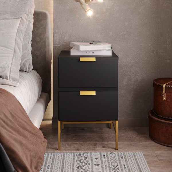 mesa de cabeceira com base em metal e mdf preto dourado 1