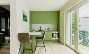 movel planejado de cozinha verde