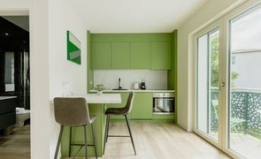 movel planejado de cozinha verde